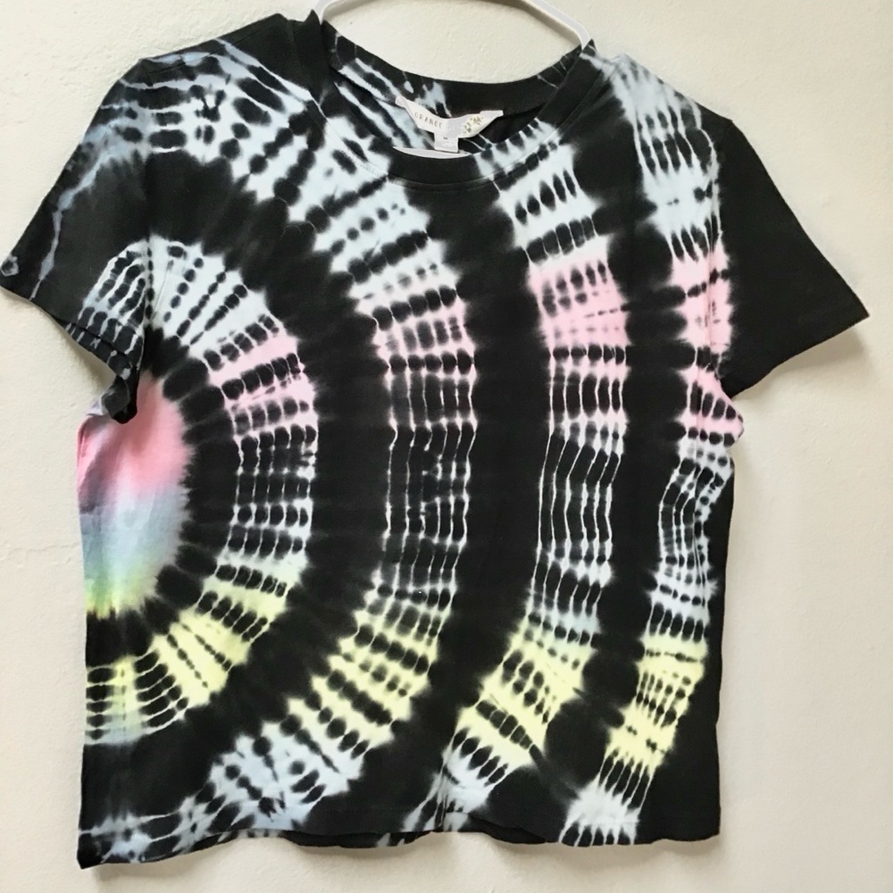 Black Tie-Dye 100% Cotton Short Sleeve Tee with Pastel Pink and Yellow Accents